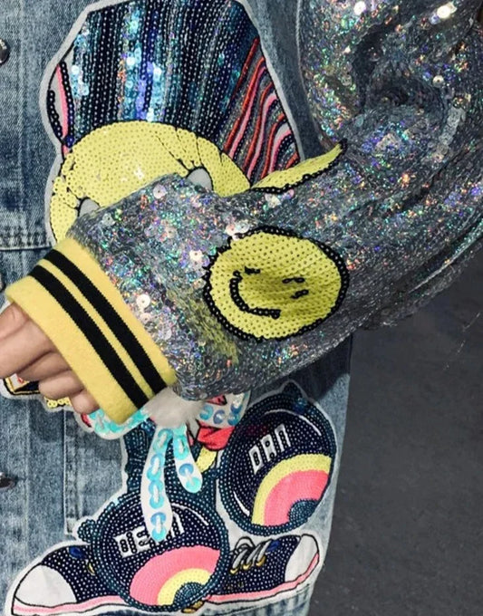 Denim Jacket Women's Cartoon Sequin Vintage Jean