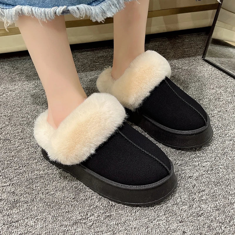 Winter Warmth Plush Platform Slippers for Women