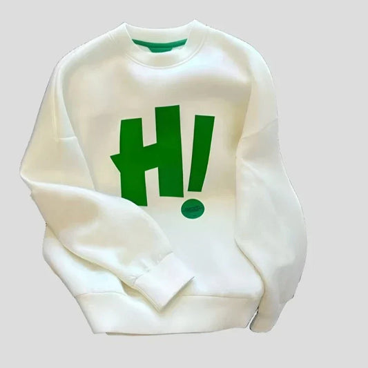 Letter Print Cotton Pullover Sweater for Women