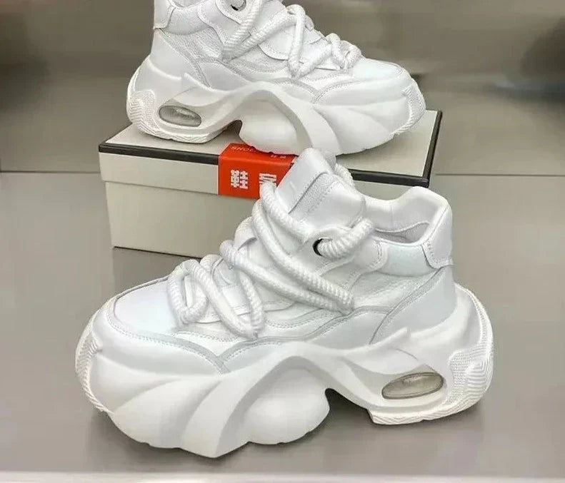 Microfiber Leather Upper Increased Platform Stylish Sneakers