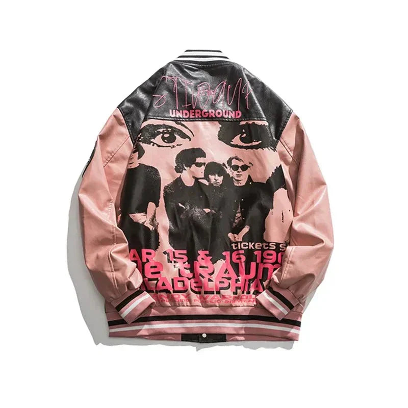Embroidered PU Leather Baseball Bomber Jacket for Men