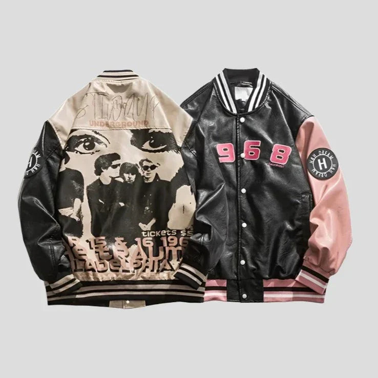 Embroidered PU Leather Baseball Bomber Jacket for Men