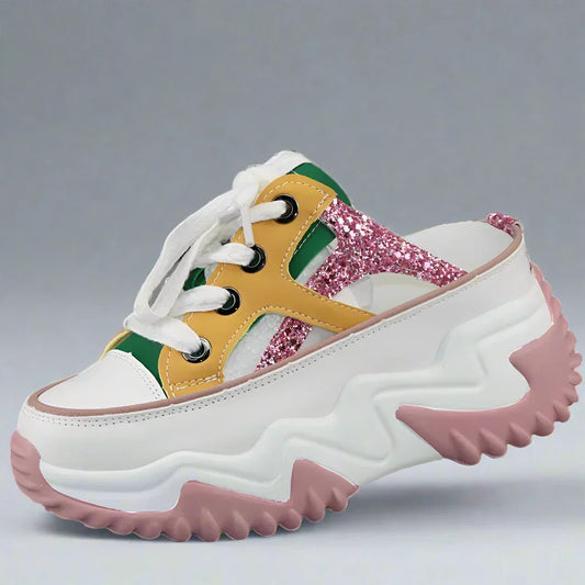 Leather Glitter Stride: 8cm Chunky Sneaker Sandals