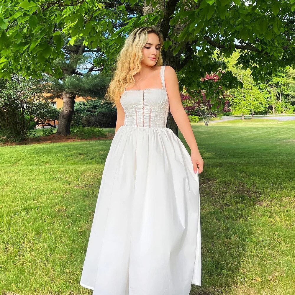 WHITE SLEEVELESS MIDI DRESS