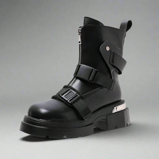 Chunky Platform Ankle Boots Trendy Belt Buckle Accent