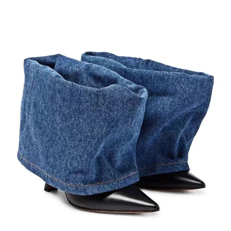 Loewe Inspired Denim Ankle Boots