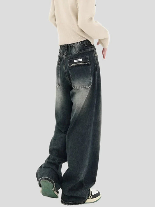 High Waist Wide Leg Denim Trousers for Women