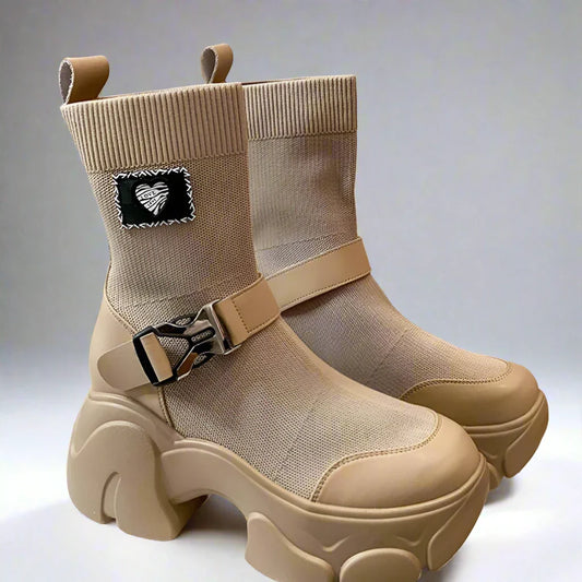 Platform Knitted Slip on Boots for Women