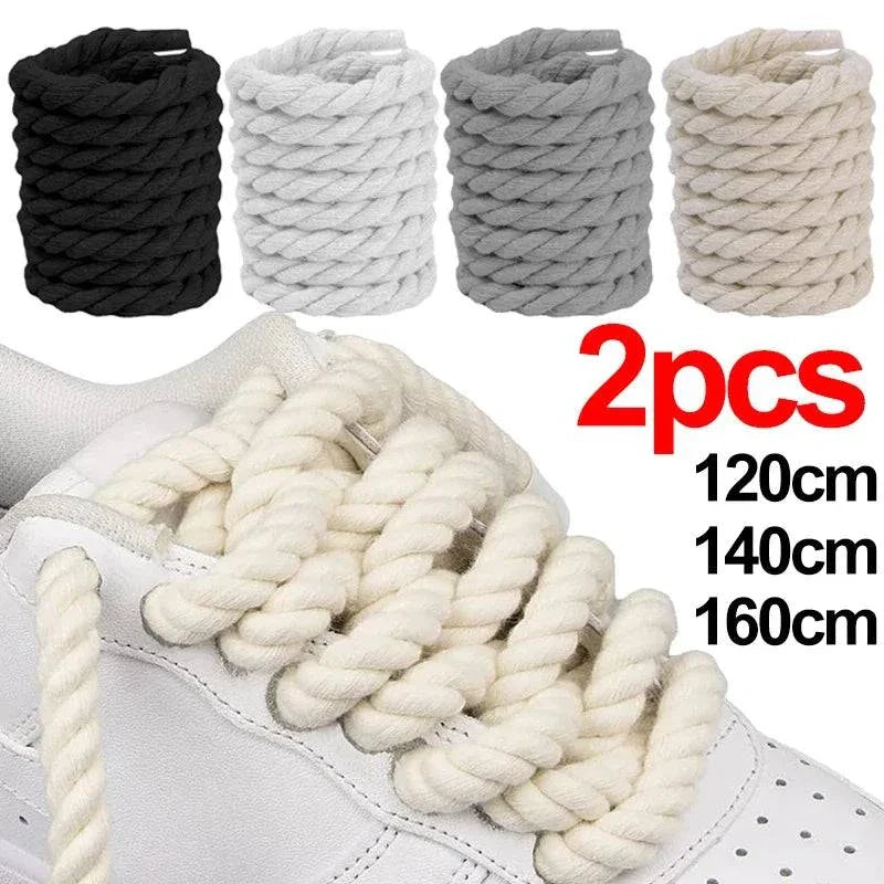 Rope Shoe Strings: 2pcs Bold Cotton Linen Twist Weave Shoelaces