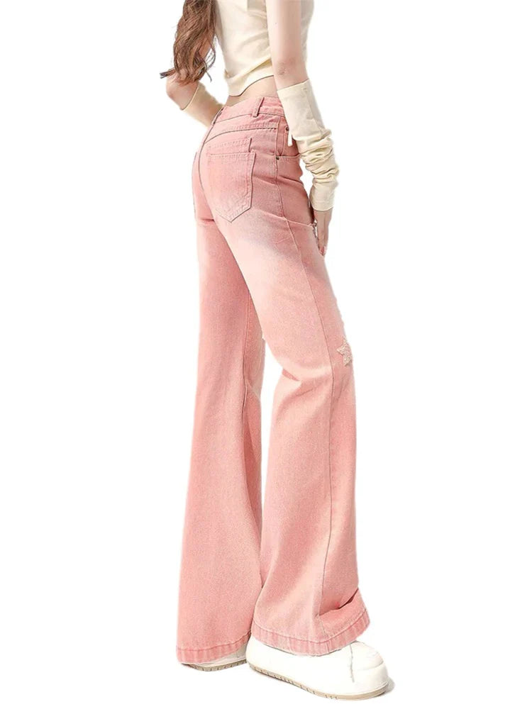 Ripped Jeans - Pink Star Denim for Women
