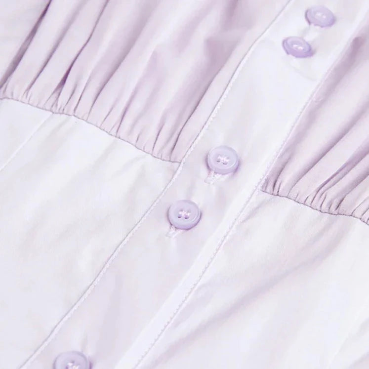 BUTTONED LONG SLEEVE MIDI DRESS - Purple