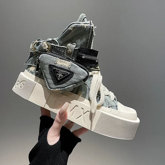 Women's Punk Gothic Denim Canvas Platform Ankle Boots