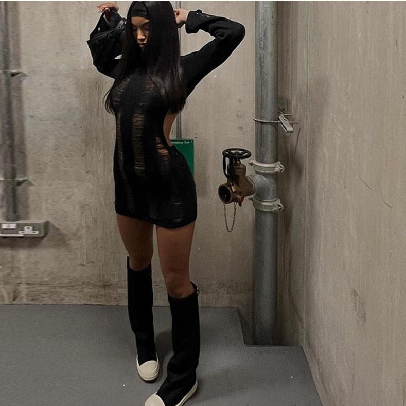 SUZUME TASSEL CUT OUT LONGSLEEVE MINI DRESS