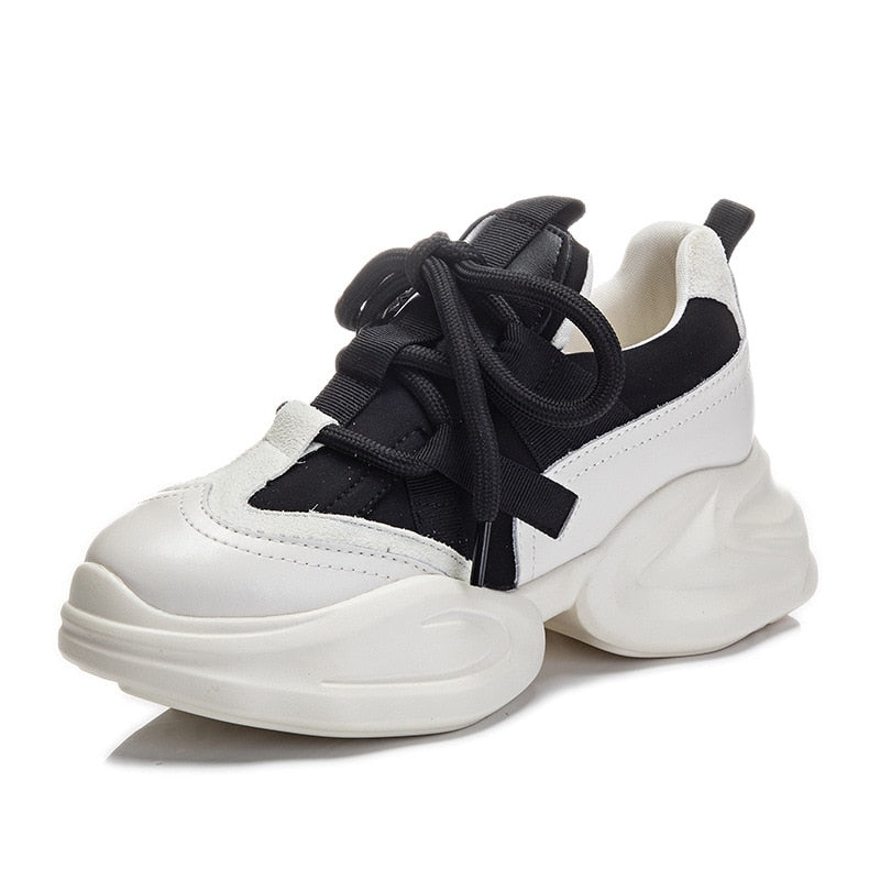 Women's  8cm Leather Air Mesh Platform Sneakers