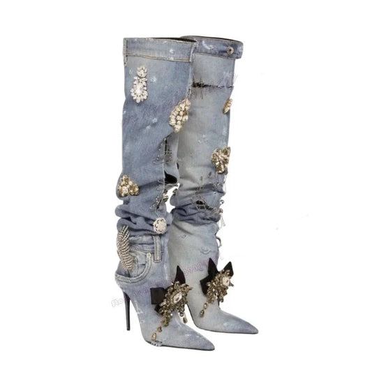 Patchwork Denim Boots Inspired By Dolce & Gabbana
