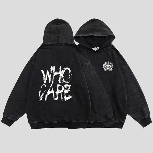 Washed Black Hoodie: Gothic Cotton Pullover Streetwear for Men and Women