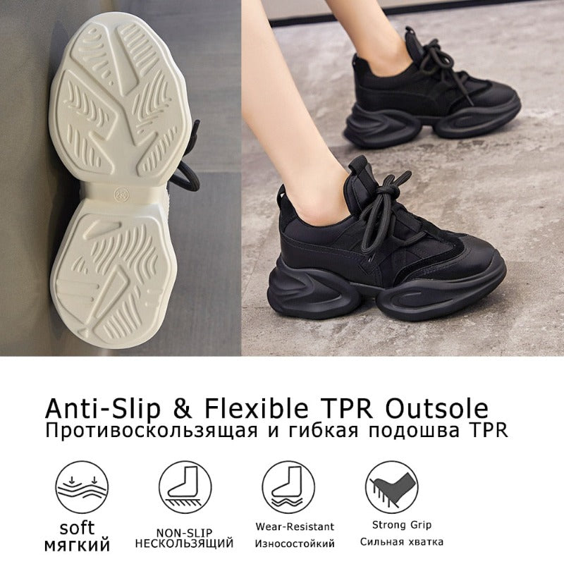 Women's  8cm Leather Air Mesh Platform Sneakers