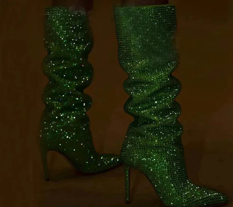 Holly Crystal- Embellished Knee  Boots