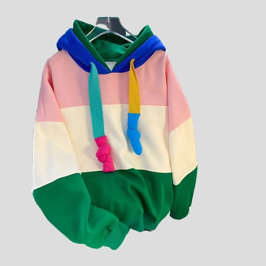 Oversize Contrast Fleece Hoodie for Women