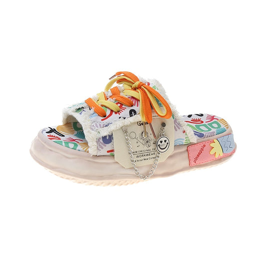 Graffiti Strap Home Platform Slippers
