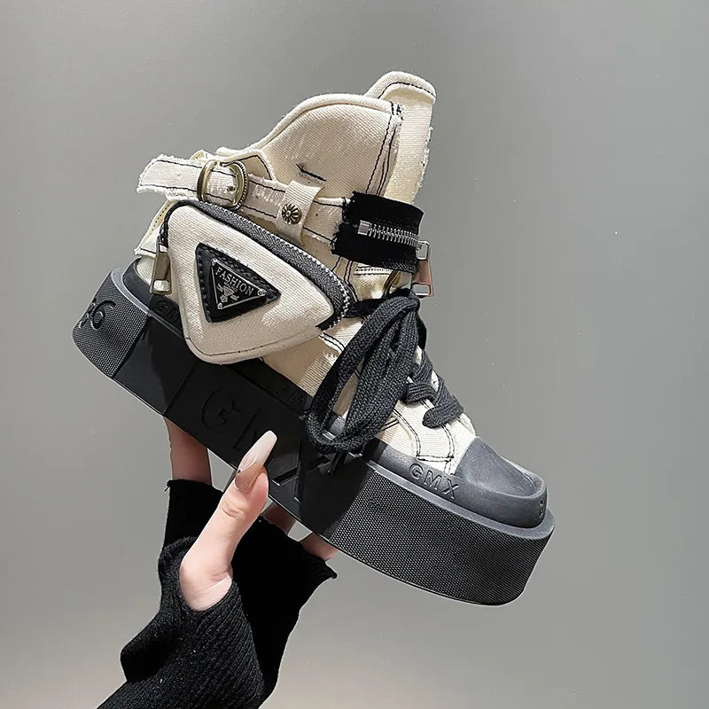 Women's Punk Gothic Denim Canvas Platform Ankle Boots