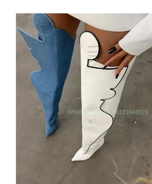 Thigh High Leather Stiletto High Heel Boots