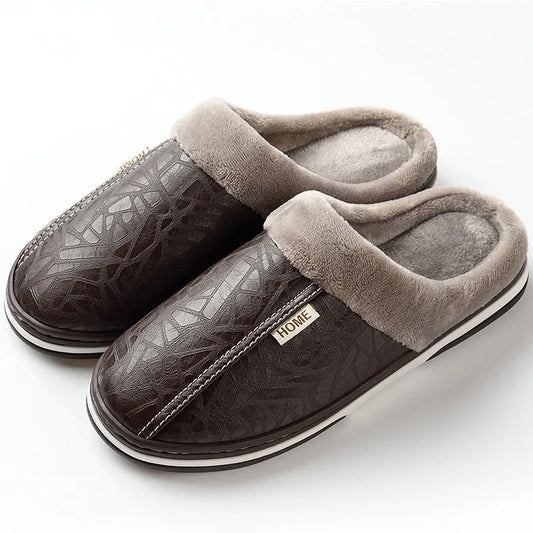 Unisex Waterproof Fur Slippers - Indoor PU Leather