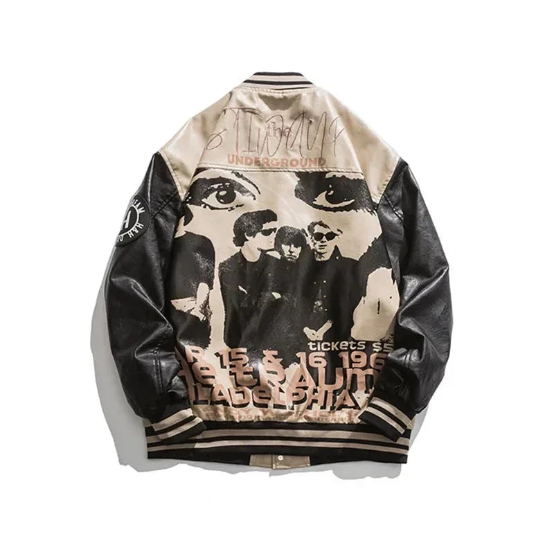 Embroidered PU Leather Baseball Bomber Jacket for Men
