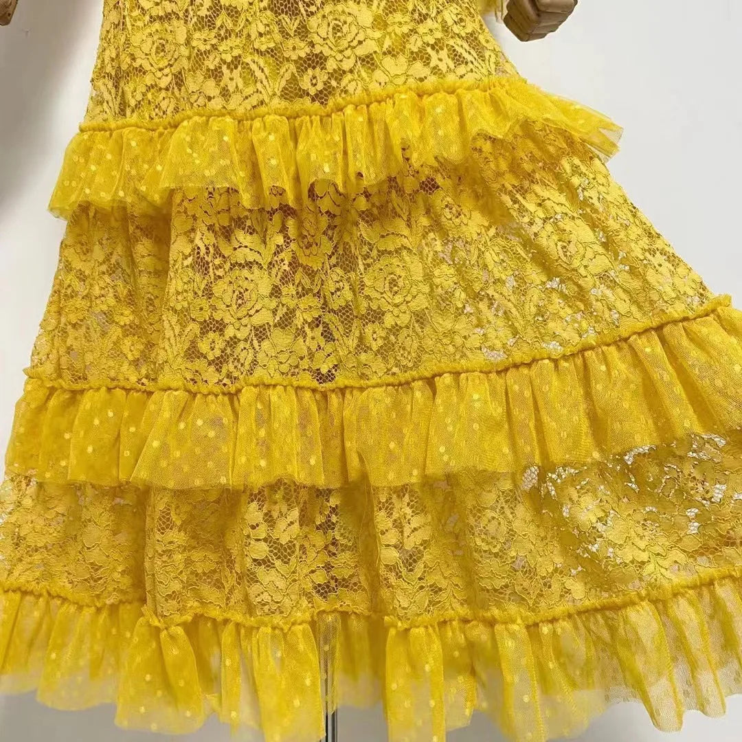 Textured Maxi Dress with Long Sleeves - Yellow