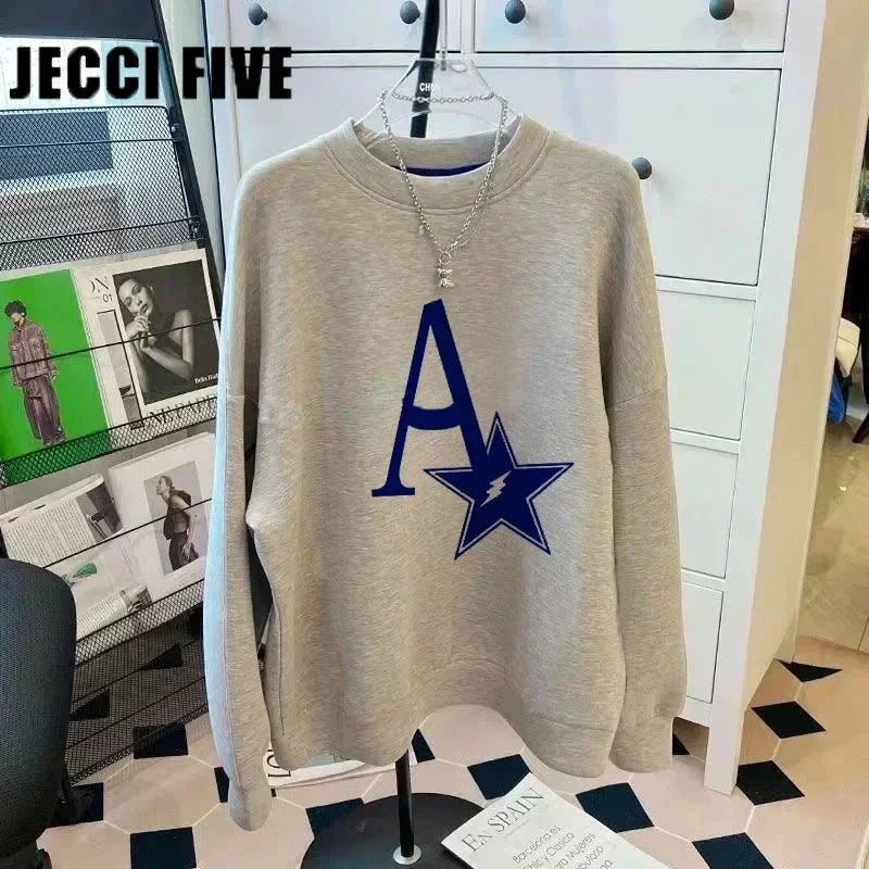 Letter Print Cotton Pullover Sweater for Women