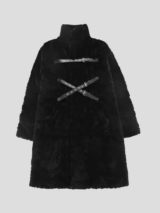 Punk Style Winter Women's Long Black Faux Fur Coat