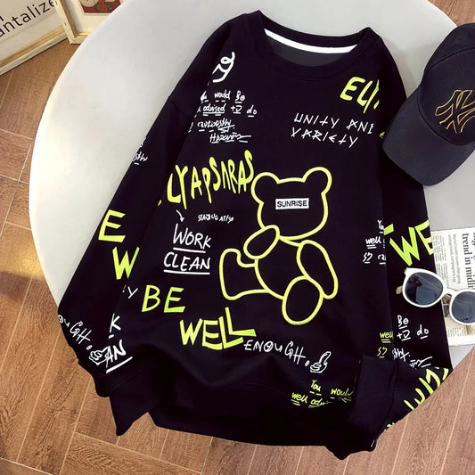 Thin Sweatshirt for Women with Bear Embroidery