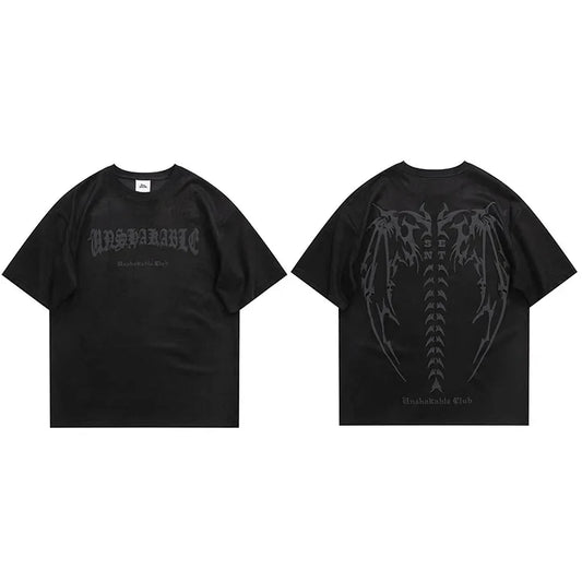 Suede Devil Wings Skeleton T Shirt