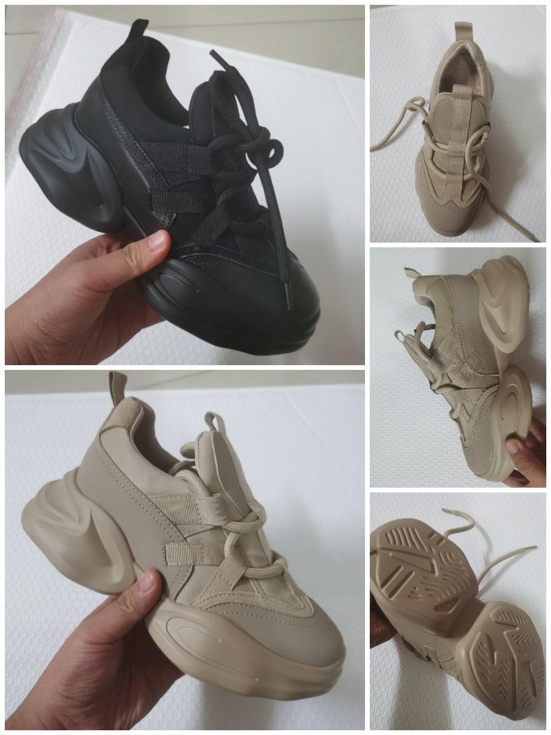 Women's  8cm Leather Air Mesh Platform Sneakers