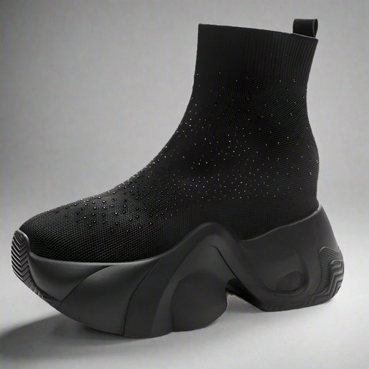 8cm Black Platform Sock Boots for Women