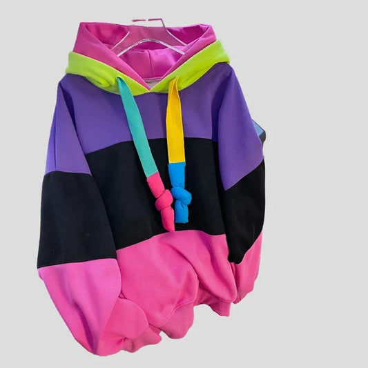 Oversize Contrast Fleece Hoodie for Women