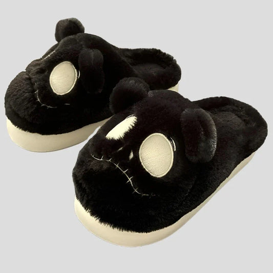 Women's Soft Plush Slippers with Skull Head Design