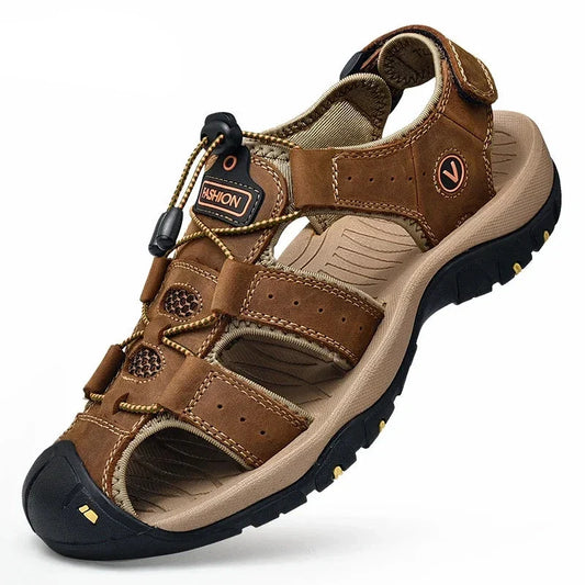 Leather Sandals: Men's Outdoor Anti-Collision Toe Design