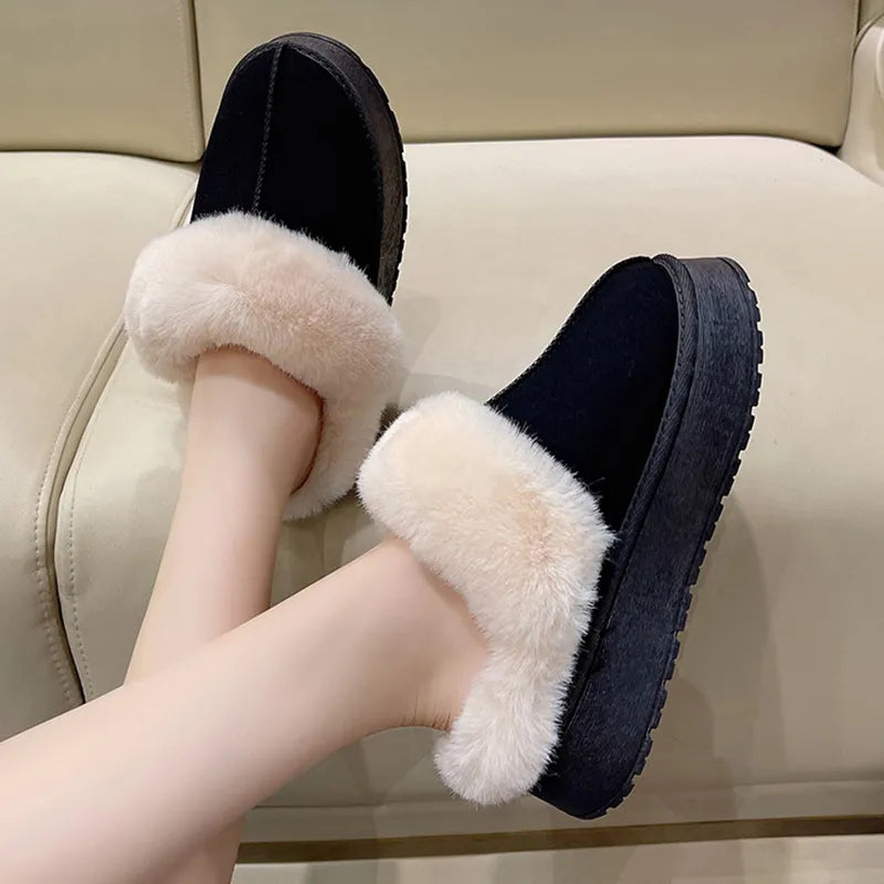 Winter Warmth Plush Platform Slippers for Women