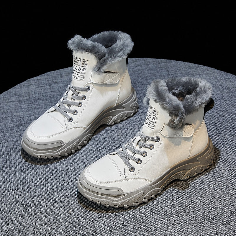 Women's Plush Ankle Leather Boots