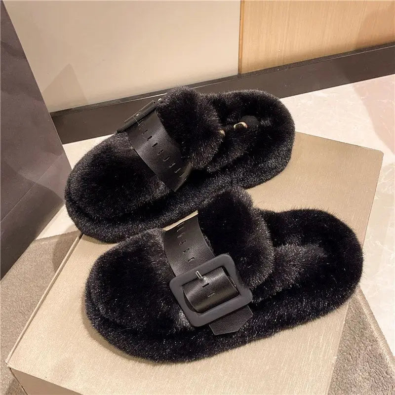 Fluffy Platform Slippers for Women
