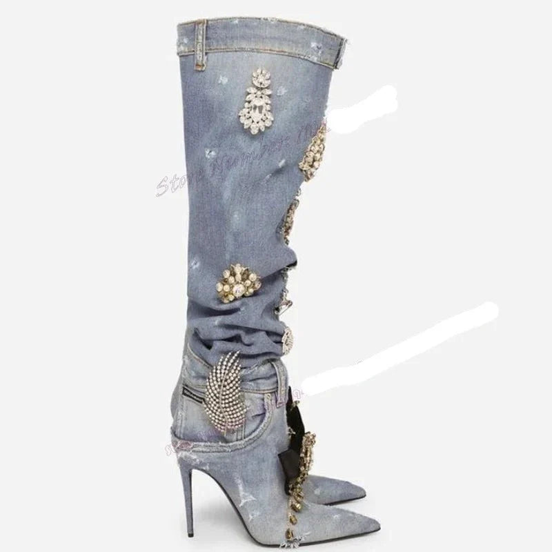 Patchwork Denim Boots Inspired By Dolce & Gabbana