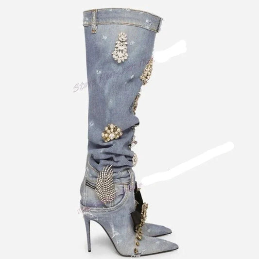 Patchwork Denim Boots Inspired By Dolce & Gabbana