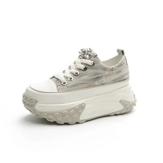 Denim Platform Sneakers with Bling - 6cm Height Women's