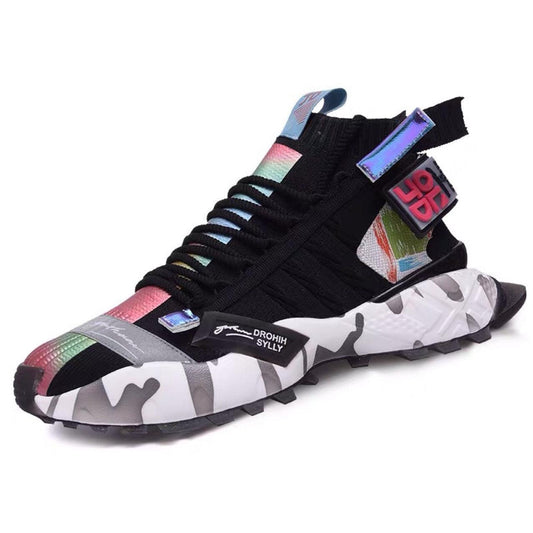 Chunky Style Knitting Sock Sneakers - Ankle Height Round Toe Wedge