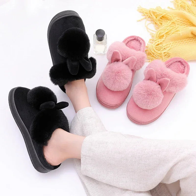 Fluffy Rabbit Plush Slippers for Women