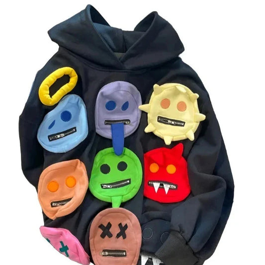 American Retro Smiley Hoodie Y2k E-Girl for Women