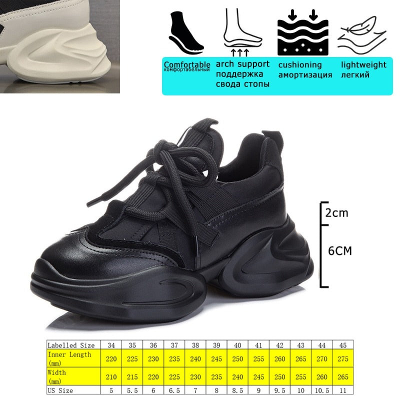 Women's  8cm Leather Air Mesh Platform Sneakers