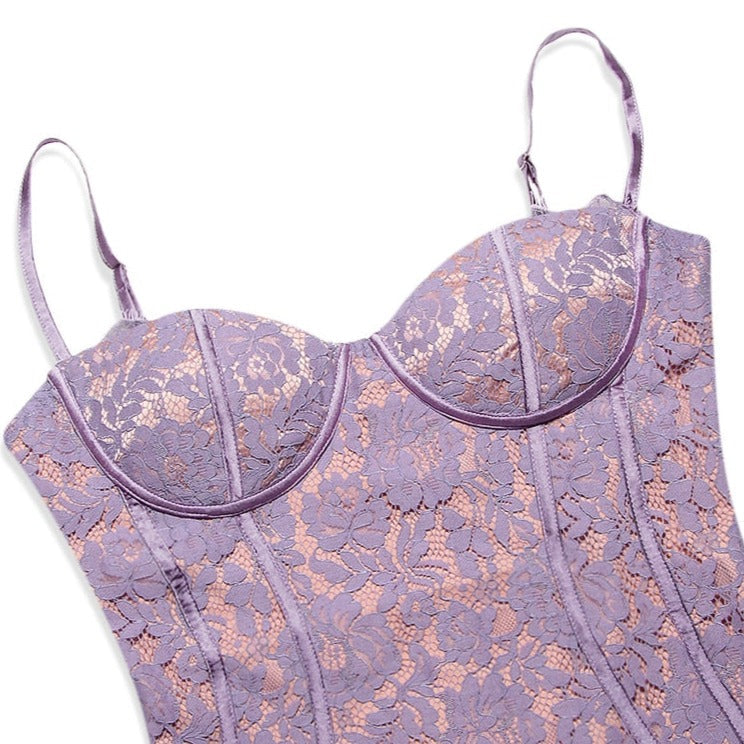 ATSUKO VIOLET LACE MINI DRESS with STRAPS