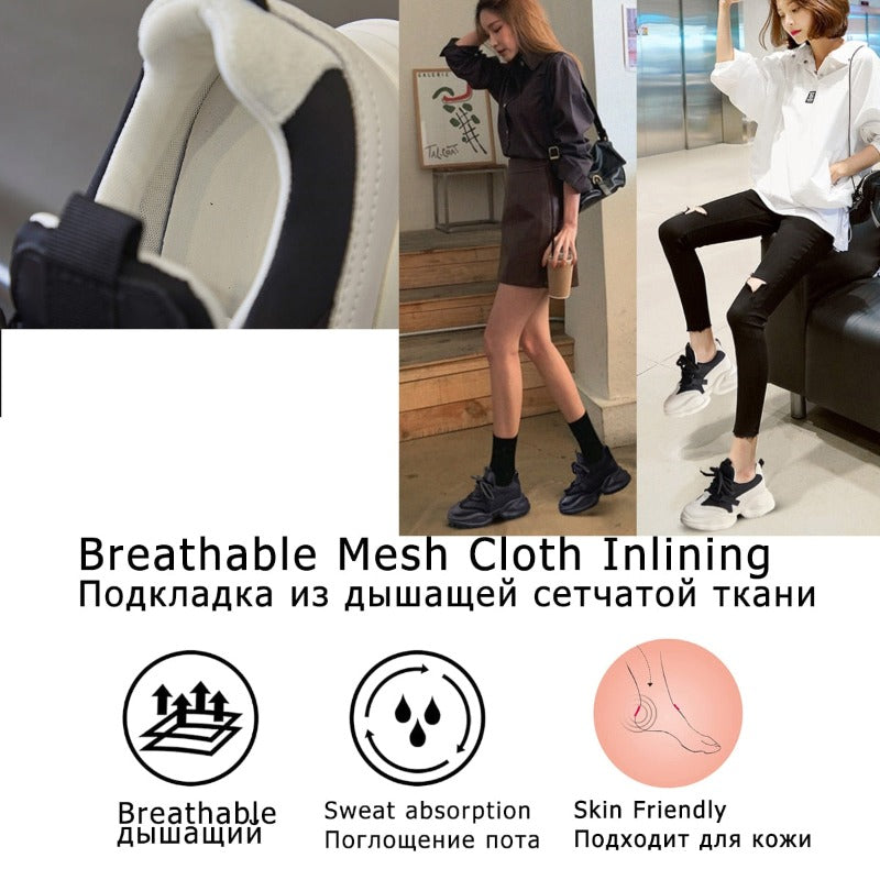 Women's  8cm Leather Air Mesh Platform Sneakers